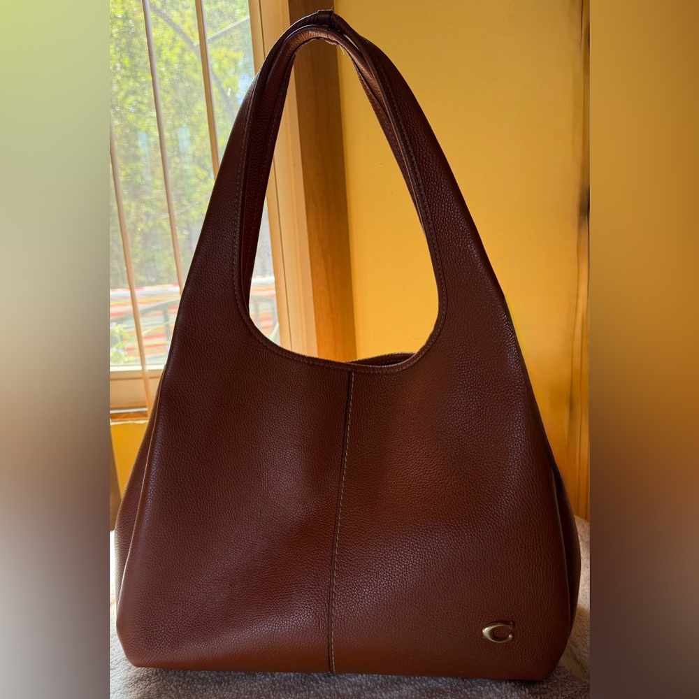 Coach Pebbled Leather Shoulder Hobo Bag - Brown